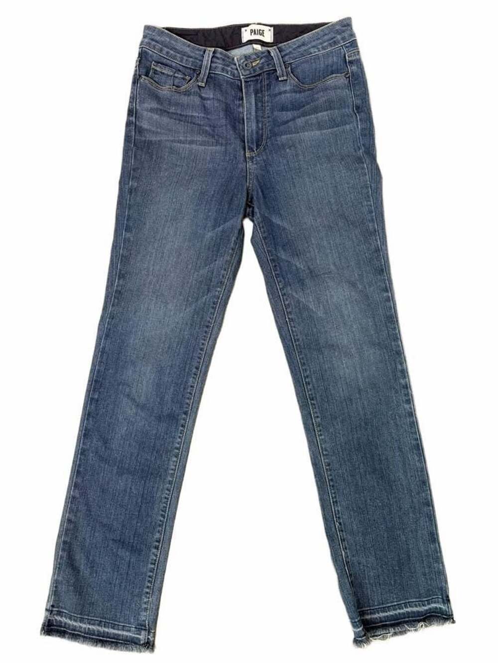 PAIGE Women's Blue Denim Raw Hem Slim Straight Jeans Size 27